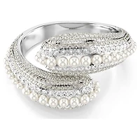 Sublima cuff, Statement, Crystal pearl, Round cut, White, Rhodium plated by SWAROVSKI