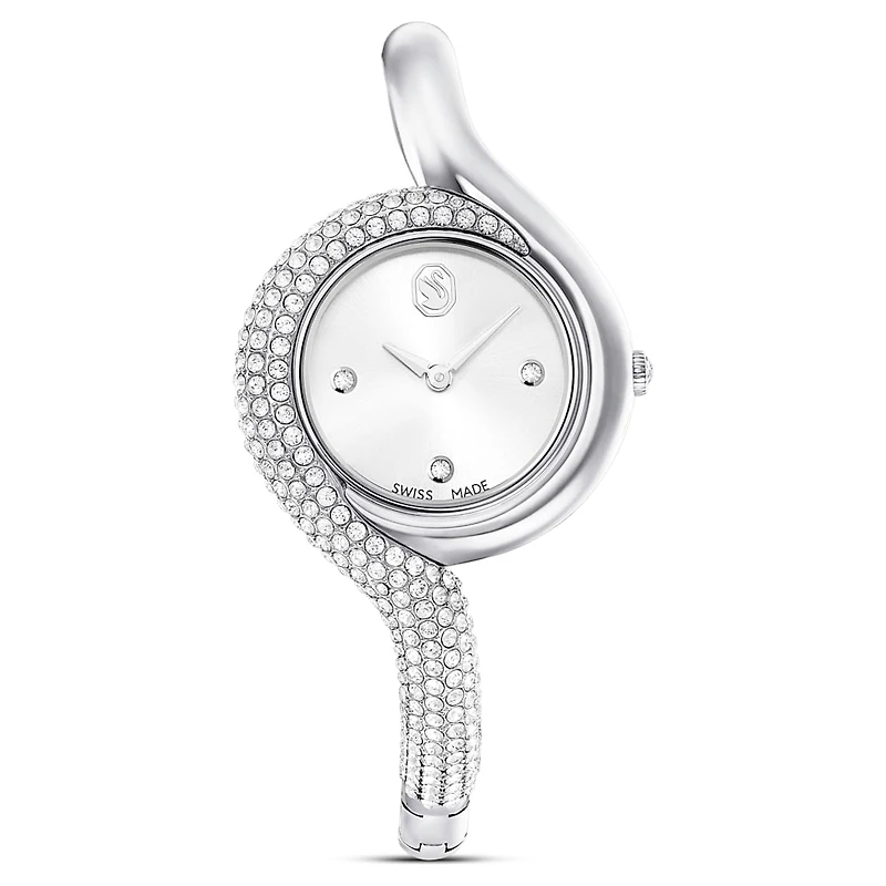 Dextera asymmetric watch, Swiss Made, Metal bracelet, Silver tone, Stainless Steel by SWAROVSKI