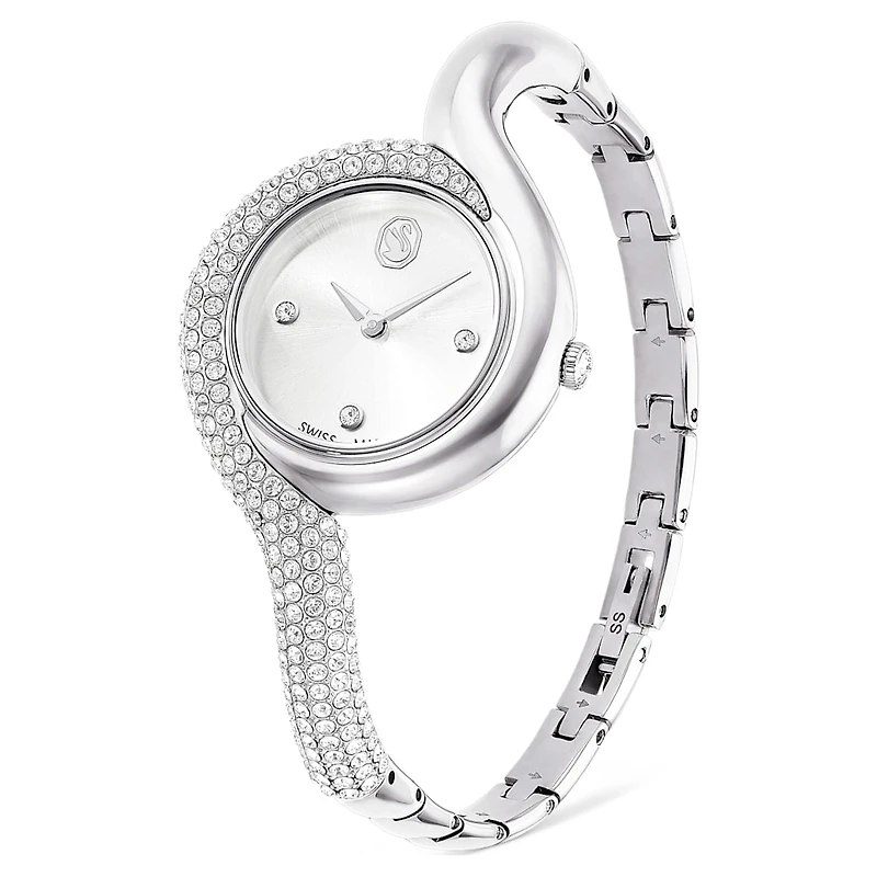 Dextera asymmetric watch, Swiss Made, Metal bracelet, Silver tone, Stainless Steel by SWAROVSKI