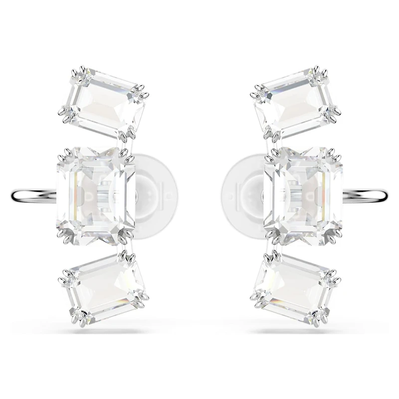 Millenia clip earrings, Octagon cut, White, Rhodium plated by SWAROVSKI