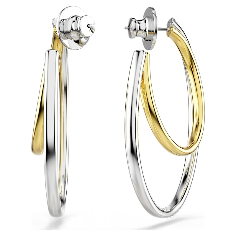Hyperbola hoop earrings, Round cut, Medium, White, Mixed metal finish by SWAROVSKI