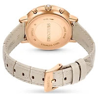 Matrix tennis chrono watch, Swiss Made, Leather strap, Beige, Rose gold-tone finish by SWAROVSKI