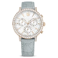 Matrix tennis chrono watch, Swiss Made, Leather strap, Gray, Champagne gold-tone finish by SWAROVSKI