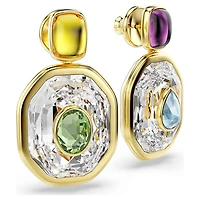 Chroma drop earrings, Asymmetrical design, Octagon cut, Multicoloured, Gold-tone plated by SWAROVSKI