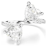 Mesmera open ring, Heart cut, Pavé, White, Rhodium plated by SWAROVSKI