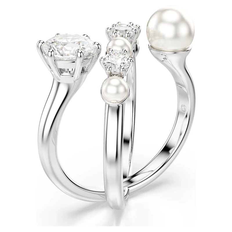 Matrix cocktail ring, Crystal pearl, Round cut, White, Rhodium plated by SWAROVSKI