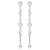 Constella drop earrings, Crystal pearl, Round cuts, White, Rhodium plated by SWAROVSKI