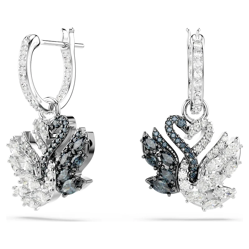 Swan drop earrings, Swan, Black, Mixed metal finish by SWAROVSKI