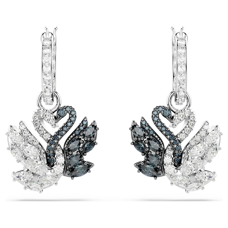 Swan drop earrings, Swan, Black, Mixed metal finish by SWAROVSKI