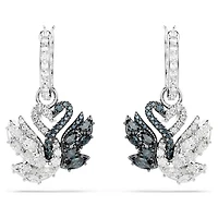 Swan drop earrings, Swan, Black, Mixed metal finish by SWAROVSKI