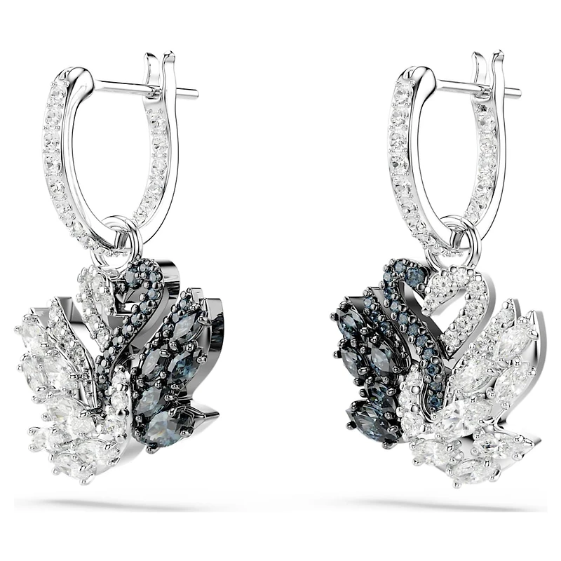 Swan drop earrings, Swan, Black, Mixed metal finish by SWAROVSKI