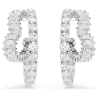 Matrix hoop earrings, Mixed cuts, Heart, White, Rhodium plated by SWAROVSKI