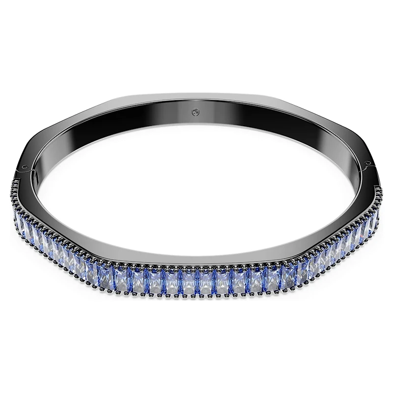 Matrix bangle, Baguette cut, Octagon shape, Blue, Ruthenium plated by SWAROVSKI