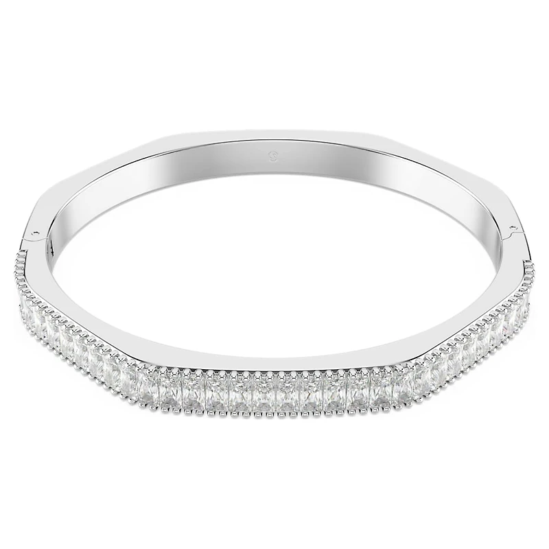 Matrix bangle, Baguette cut, Octagon shape, White, Rhodium plated by SWAROVSKI
