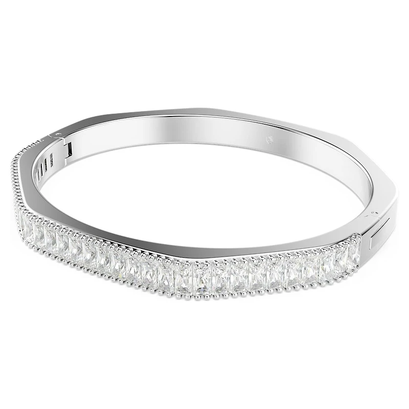 Matrix bangle, Baguette cut, Octagon shape, White, Rhodium plated by SWAROVSKI