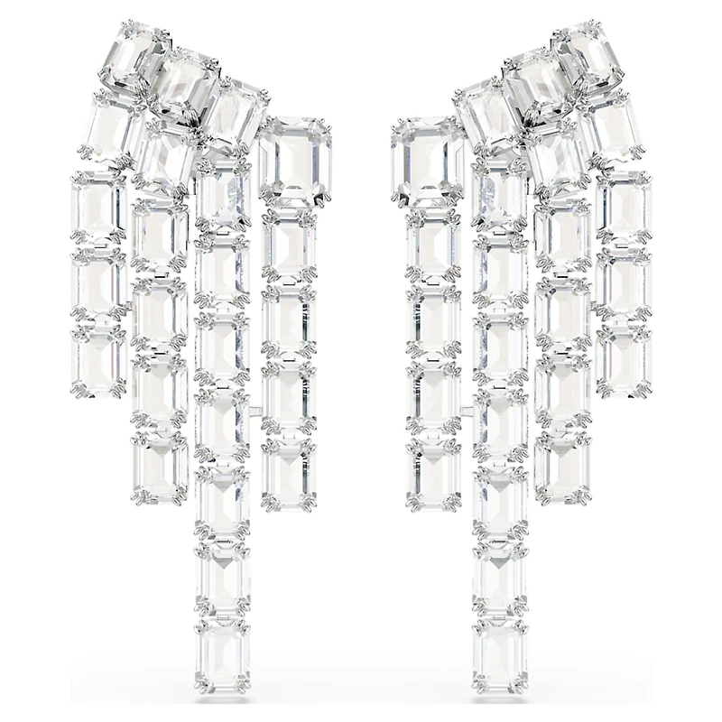 Millenia clip earrings, Octagon cut, Chandelier, White, Rhodium plated by SWAROVSKI