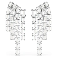 Millenia clip earrings, Octagon cut, Chandelier, White, Rhodium plated by SWAROVSKI