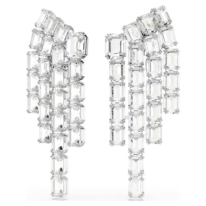 Millenia clip earrings, Octagon cut, Chandelier, White, Rhodium plated by SWAROVSKI