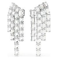 Millenia clip earrings, Octagon cut, Chandelier, White, Rhodium plated by SWAROVSKI