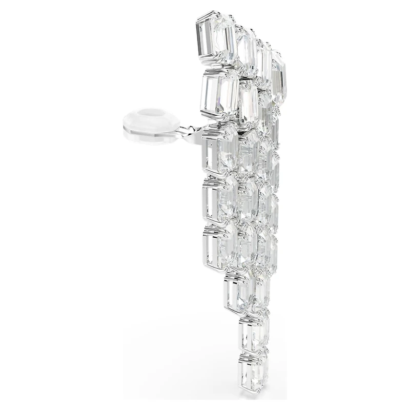 Millenia clip earrings, Octagon cut, Chandelier, White, Rhodium plated by SWAROVSKI