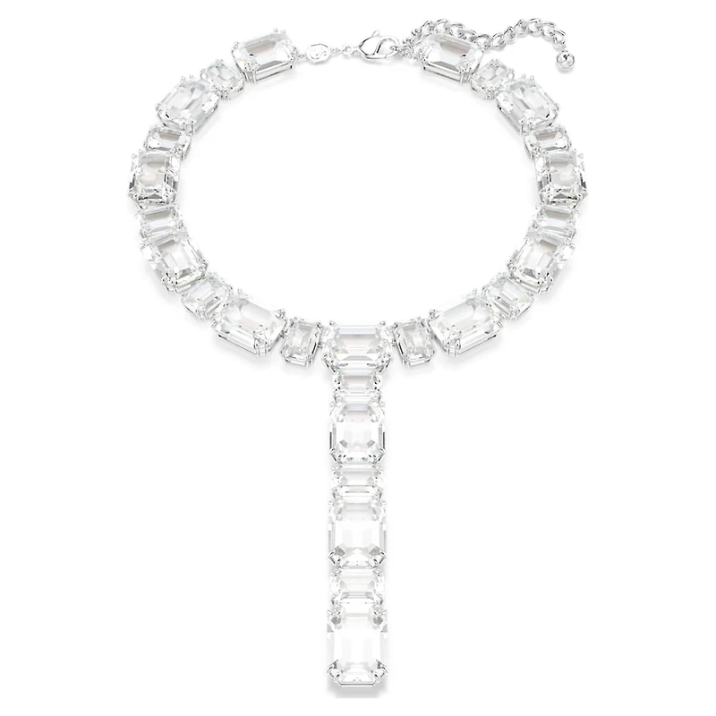 Millenia necklace, Mixed cuts, White, Rhodium plated by SWAROVSKI