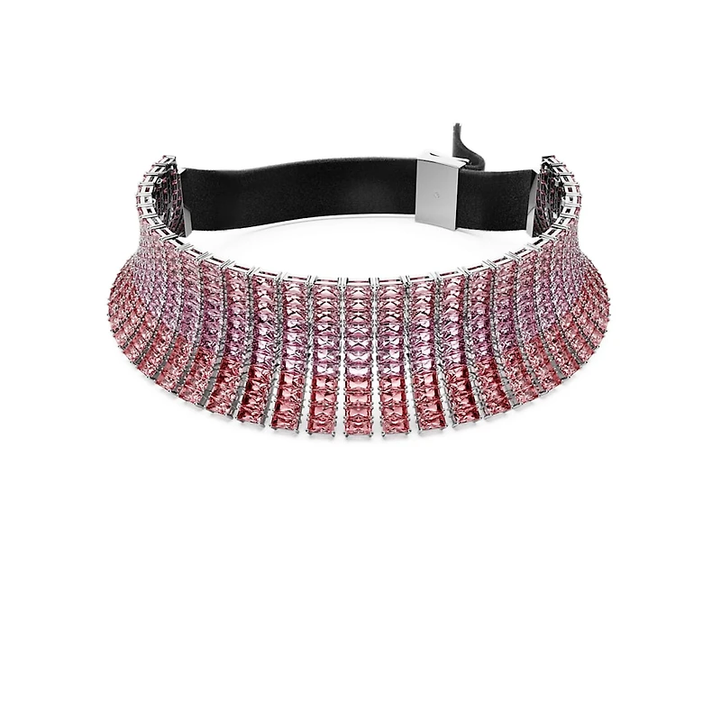 Matrix choker, Baguette cut, Pink, Rhodium plated by SWAROVSKI