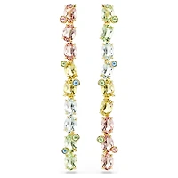 Gema drop earrings, Asymmetrical design, Mixed cuts, Long, Multicoloured, Gold-tone plated by SWAROVSKI