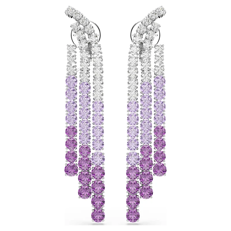 Matrix clip earrings, Colour gradient, Round cuts, Purple, Rhodium plated by SWAROVSKI