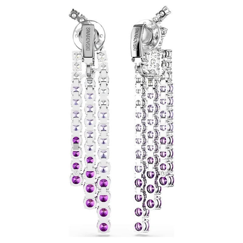 Matrix clip earrings, Colour gradient, Round cuts, Purple, Rhodium plated by SWAROVSKI