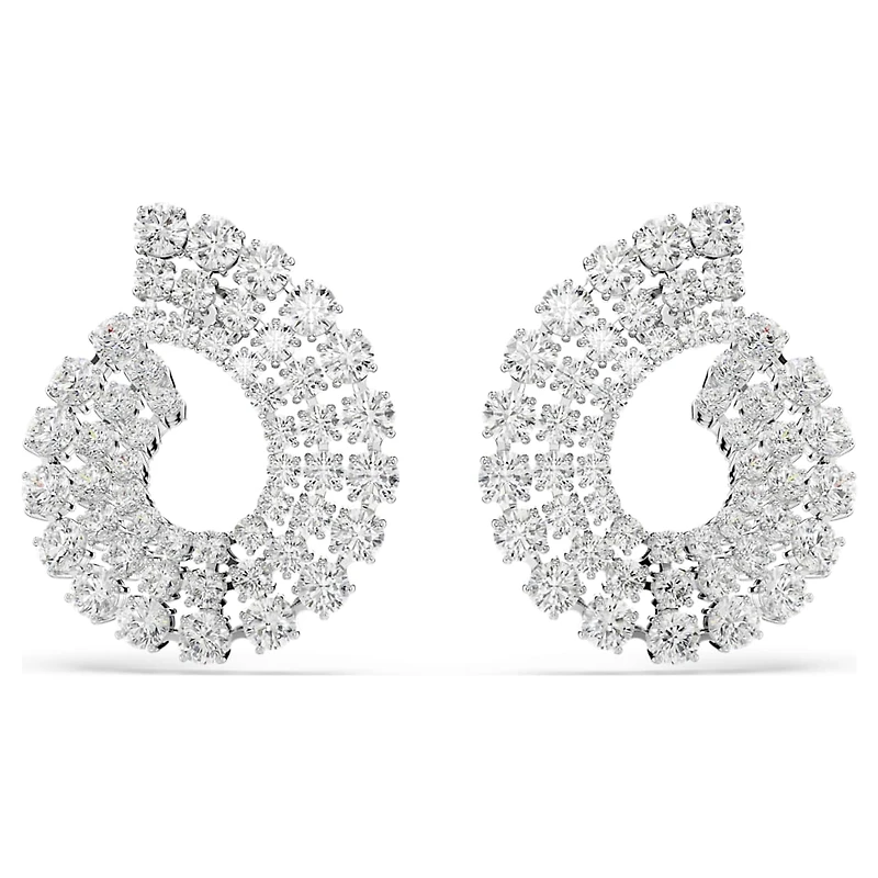 Matrix hoop earrings, Mixed round cuts, White, Rhodium plated by SWAROVSKI