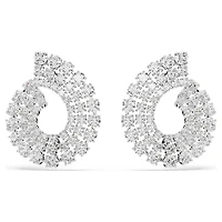 Matrix hoop earrings, Mixed round cuts, White, Rhodium plated by SWAROVSKI