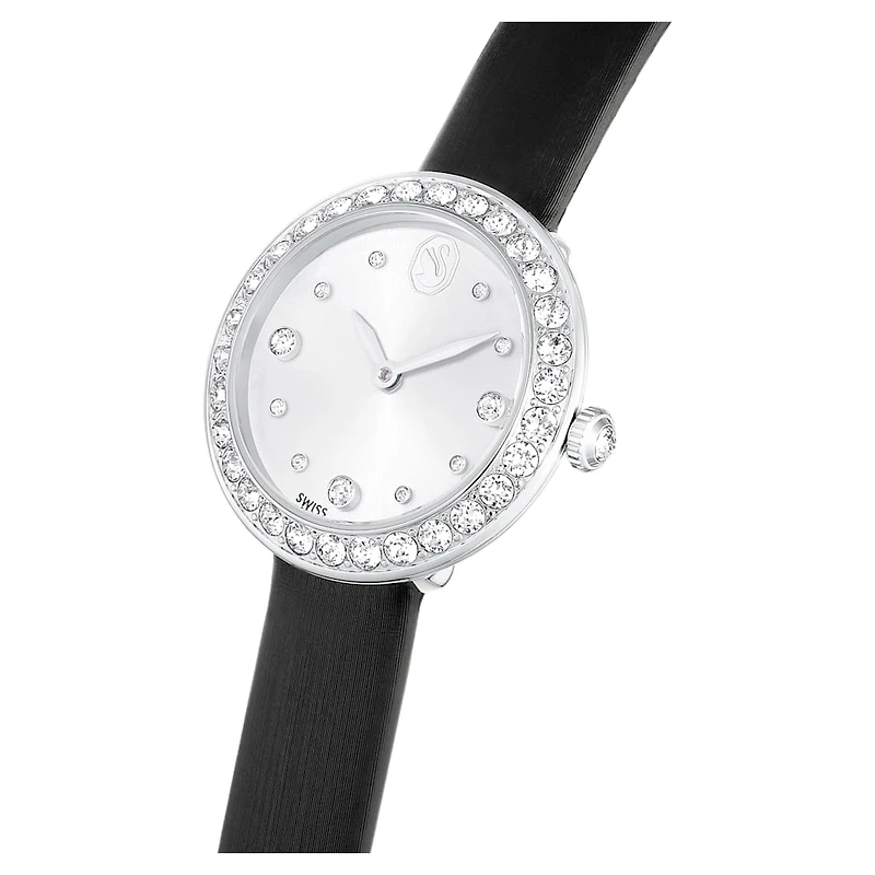 Matrix tennis watch, Swiss Made, Leather strap, Black, Stainless steel by SWAROVSKI
