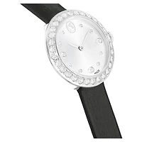Matrix tennis watch, Swiss Made, Leather strap, Black, Stainless steel by SWAROVSKI