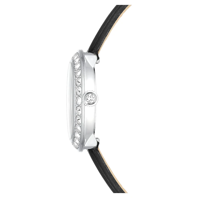 Matrix tennis watch, Swiss Made, Leather strap, Black, Stainless steel by SWAROVSKI