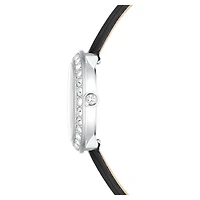 Matrix tennis watch, Swiss Made, Leather strap, Black, Stainless steel by SWAROVSKI