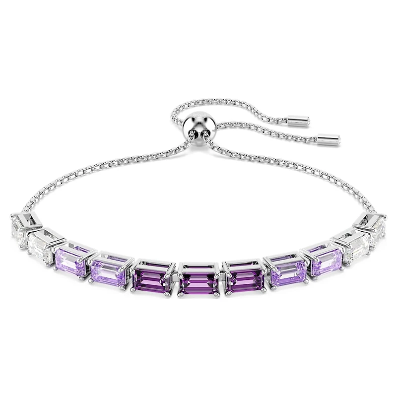 Matrix Tennis bracelet, Baguette cut, Purple, Rhodium plated by SWAROVSKI