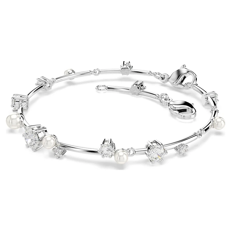 Constella bracelet, Crystal pearl, Round cuts, White, Rhodium plated by SWAROVSKI