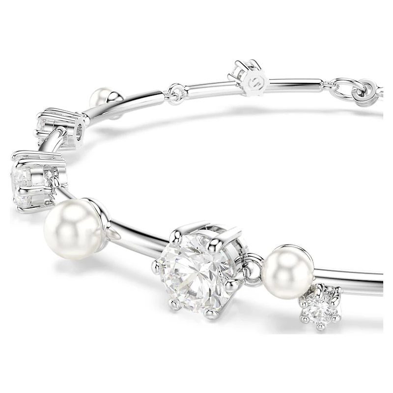 Constella bracelet, Crystal pearl, Round cuts, White, Rhodium plated by SWAROVSKI
