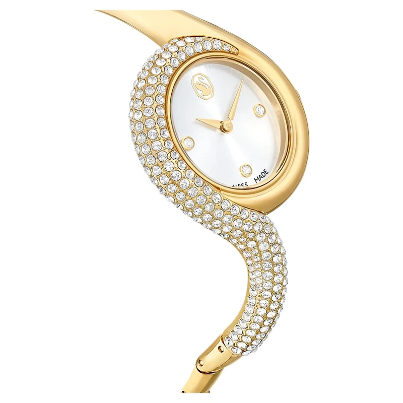 Dextera asymmetric watch, Swiss Made, Metal bracelet, Gold tone, Gold-tone finish by SWAROVSKI
