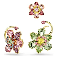 Idyllia ear cuff, Set (3), Asymmetrical design, Mixed cuts, Flower, Multicolored, Gold-tone plated by SWAROVSKI