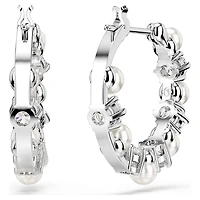Matrix hoop earrings, Crystal pearl, Round cut, White, Rhodium plated by SWAROVSKI