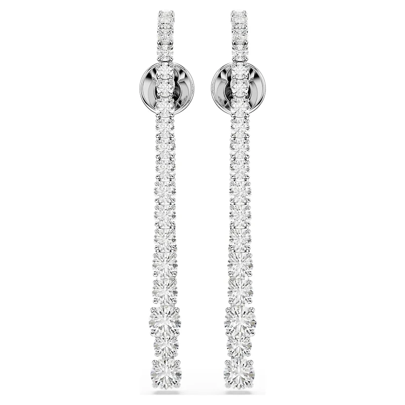 Matrix drop earrings, Gradient of round cuts, White, Rhodium plated by SWAROVSKI