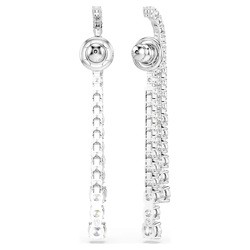 Matrix drop earrings, Gradient of round cuts, White, Rhodium plated by SWAROVSKI