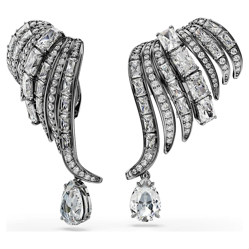 The Vienna Collection ear cuffs, Feather, White, Ruthenium plated by SWAROVSKI