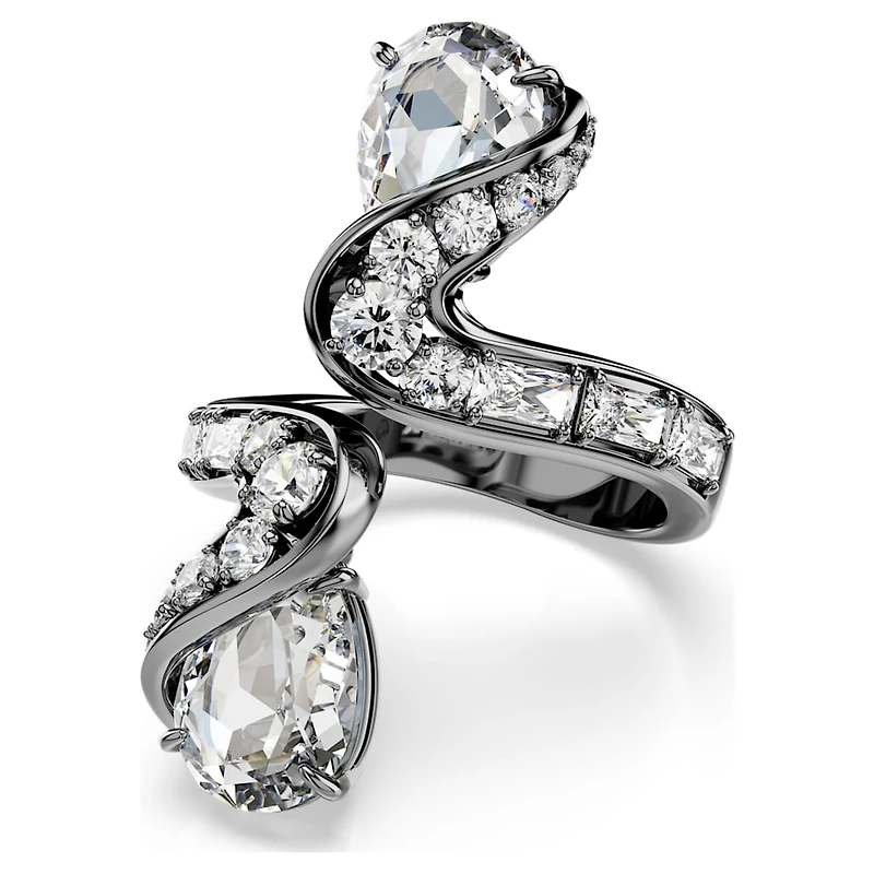 The Vienna Collection open ring, Feather, White, Ruthenium plated by SWAROVSKI