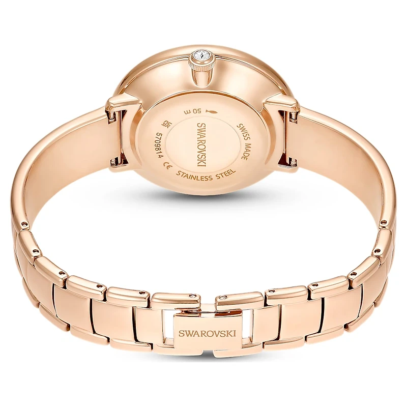 Crystalline bangle watch, Swiss Made, Metal bracelet, Beige, Rose gold-tone finish by SWAROVSKI