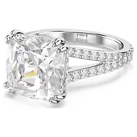 Stilla cocktail ring, Square cut, Pavé, White, Rhodium plated by SWAROVSKI