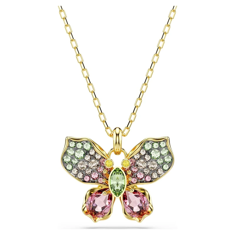 Idyllia pendant, Mixed cuts, Pavé, Butterfly, Multicoloured, Gold-tone plated by SWAROVSKI