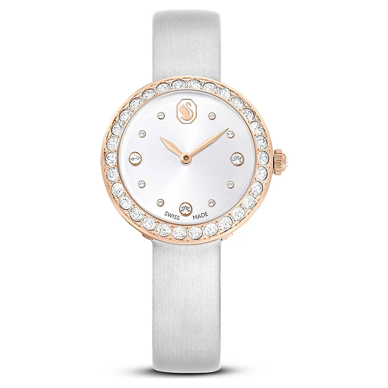 Matrix tennis watch, Swiss Made, Leather strap, Grey, Rose gold-tone finish by SWAROVSKI