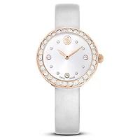 Matrix tennis watch, Swiss Made, Leather strap, Grey, Rose gold-tone finish by SWAROVSKI